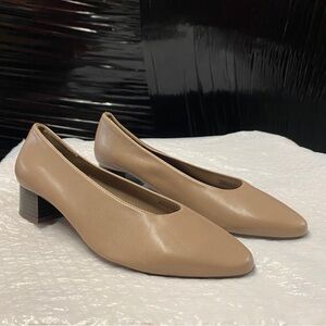 Zara Leather Taupe Gray Block Heel | Size 38